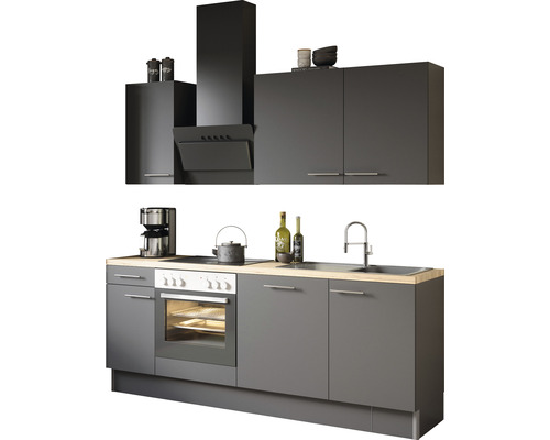 Optifit Küchenzeile mit Geräten Ingvar420 210 cm anthrazit matt zerlegt Variante reversibel