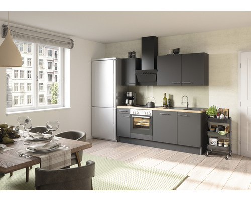 Cuisine complète sans appareils Optifit Ingvar420 210 cm anthracite mat démontée variante réversible KCIN 218OE-8+ Cuisine complète sans appareils Optifit Ingvar420 210 cm anthracite mat démontée variante réversible KCIN 218OE-8+