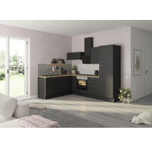 Komplette Küchenzeile mit Spüle, Herd und Dunstabzugshaube in modernem Design
