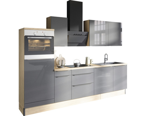 Optifit Küchenzeile mit Geräten Linus984 270 cm Frontfarbe anthrazit  glänzend Korpusfarbe wildeiche zerlegt - HORNBACH Luxemburg