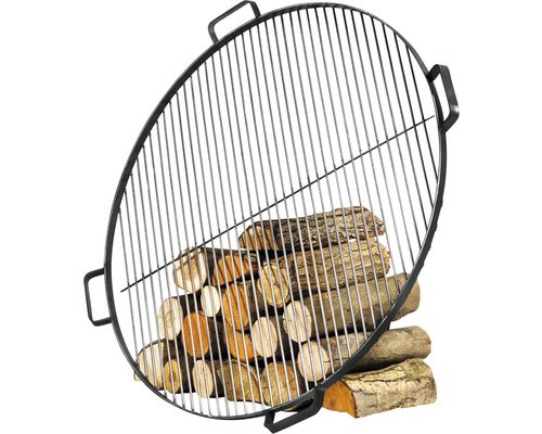 Grille de barbecue ronde en métal avec bûches