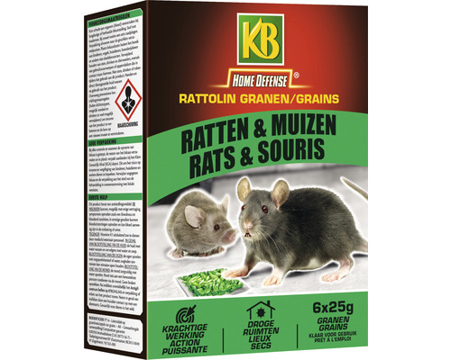 Appâts pour rats et souris KB Rattolin grains 15x10g KB Home Defense Rattolinköder pour rats et souris, 6 pièces