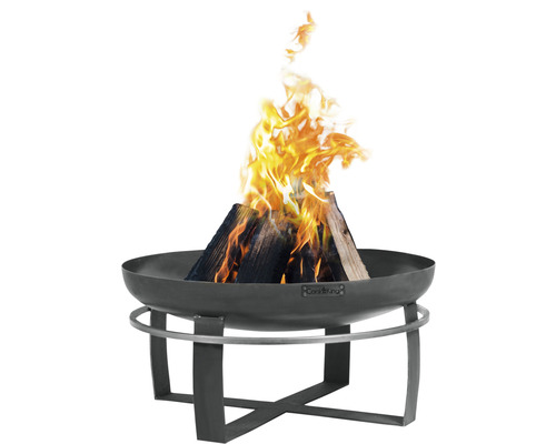 Feuerkorb mit Holz und Flammen für den Außenbereich