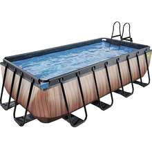 Piscine tubulaire rectangulaire avec échelle et aspect bois