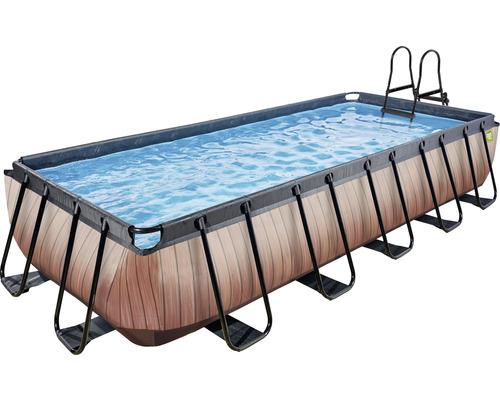 Ensemble de piscine tubulaire hors sol EXIT WoodPool rectangulaire 540x250x100 cm avec épurateur à cartouche et échelle aspect bois