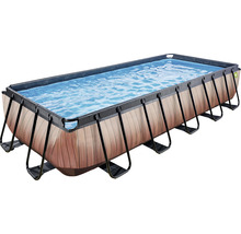 Piscine hors-sol rectangulaire avec aspect bois et cadre en acier