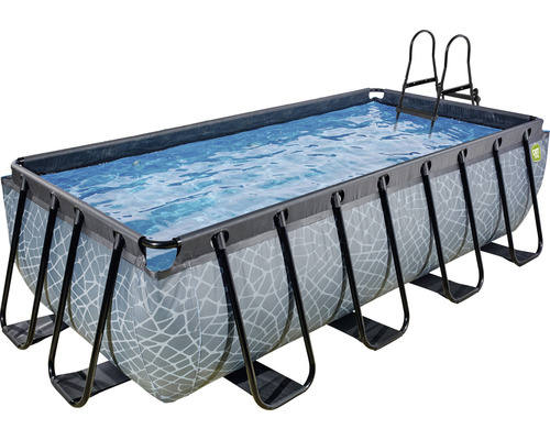Piscine à cadre rectangulaire avec échelle et motif de pierre