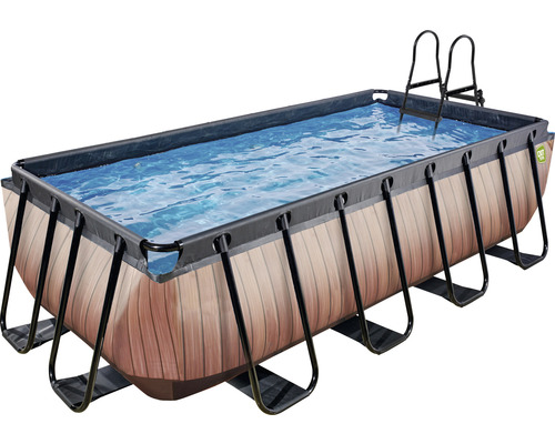 Piscine hors sol rectangulaire avec échelle et aspect bois