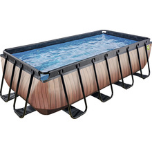 Rechteckiger Frame Pool mit Holzoptik und Wasser