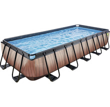 Piscine hors sol rectangulaire aspect bois avec eau