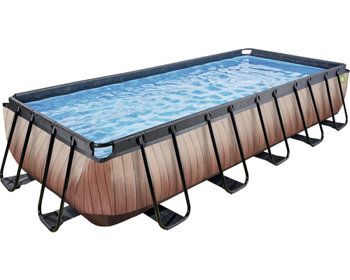 Ensemble de piscine tubulaire hors sol EXIT WoodPool rectangulaire 540x250x100 cm avec groupe de filtration à sable et échelle aspect bois