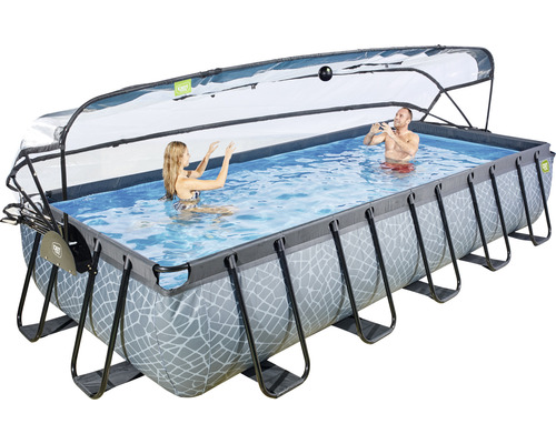 Piscine tubulaire rectangulaire avec toit et motif