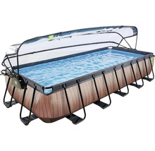 Rechteckiger Rahmenpool mit Holzoptik und Abdeckung