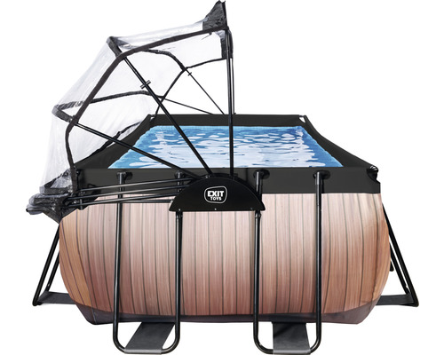 Piscine rectangulaire aspect bois avec toit de piscine