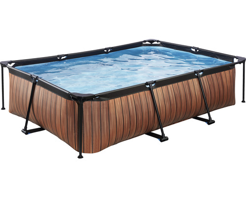 Piscine tubulaire rectangulaire avec revêtement en bois et cadre en acier