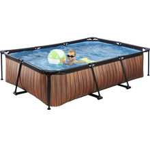 Ensemble de piscine tubulaire hors sol EXIT WoodPool rectangulaire 300x200x65 cm avec épurateur à cartouche aspect bois-thumb-0