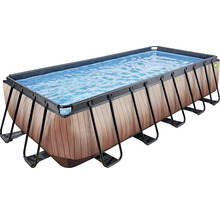 Piscine rectangulaire aspect bois avec cadre en acier