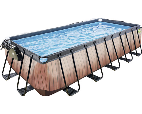 Ensemble de piscine tubulaire hors sol EXIT WoodPool rectangulaire 540x250x122 cm avec groupe de filtration à sable, échelle et bâche aspect bois