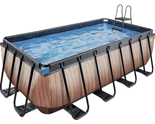Rechteckiger Rahmenpool mit Leiter und Holzoptik