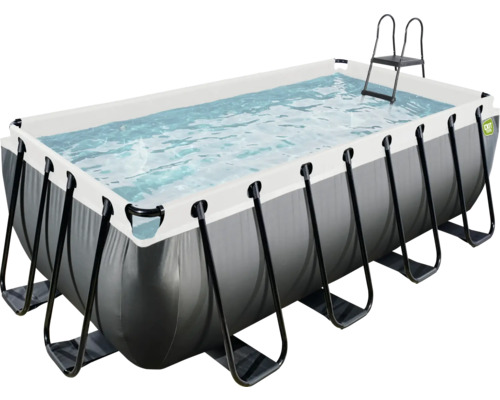 Ensemble de piscine tubulaire hors sol EXIT BlackLeather Style rectangulaire 400x200x122 cm avec épurateur à cartouche et échelle noir