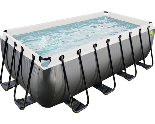 Ensemble de piscine tubulaire hors sol EXIT BlackLeather Style rectangulaire 400x200x122 cm avec groupe de filtration à sable et échelle noir