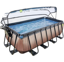 Rechteckiger Pool mit Holzoptik und transparenter Abdeckung