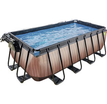Rechteckiger Pool mit Holzoptik und Stahlrahmen