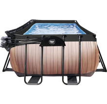 Rechteckiger Frame-Pool mit Holzoptik und Abdeckung