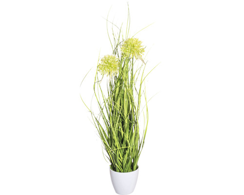 Plante artificielle touffe d'herbes avec fleurs dans un pot hauteur : 50 cm vert