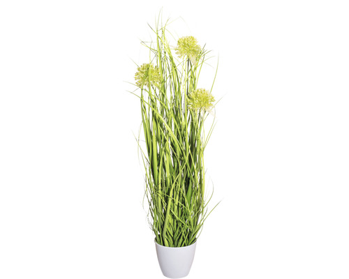 Plante artificielle touffe d'herbes avec fleurs dans un pot hauteur : 60 cm vert