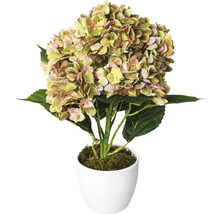 Hortensia artificiel dans un pot blanc