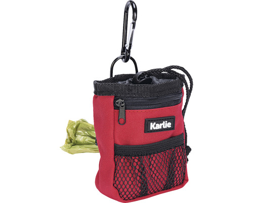 Logo Karlie sur sac rouge pour friandises pour chien avec mousqueton