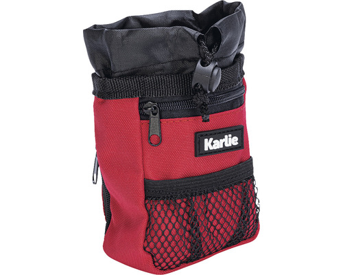 Sac à friandises rouge pour chien avec cordon de serrage noir et logo Karlie