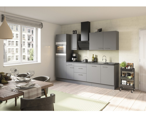 Optifit Küchenzeile mit Geräten Mats825 270 cm Frontfarbe basaltgrau matt  Korpusfarbe grau zerlegt - HORNBACH Luxemburg