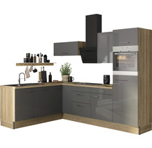 Optifit Winkelküche mit Geräten Jonte984 270 cm anthrazit glänzend zerlegt Variante rechts KCJO 2720RAE-8+