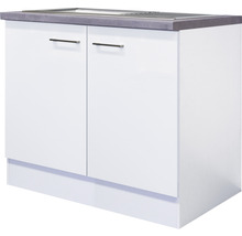 Évier de cuisine avec deux portes d''armoire blanches et un plan de travail gris