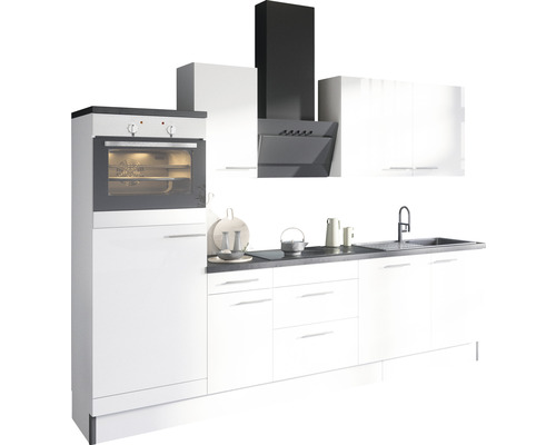 Bloc cuisine complète Optifit Rurik986 270 cm façade blanche brillante , corps blanc variante réversible démonté