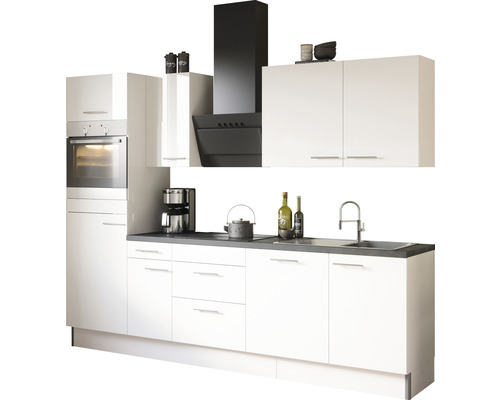 Bloc cuisine complète Optifit Rurik986 270 cm façade blanche brillante , corps blanc variante réversible démonté