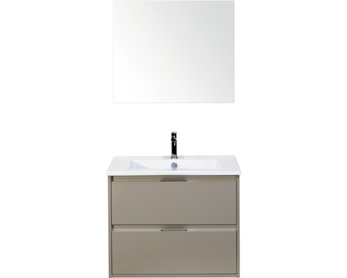 Set de meubles de salle de bains Sanox Porto lxhxp 71 x 170 x 51 cm couleur de façade cubanit grey avec vasque céramique blanc et vasque céramique miroir meuble sous vasque