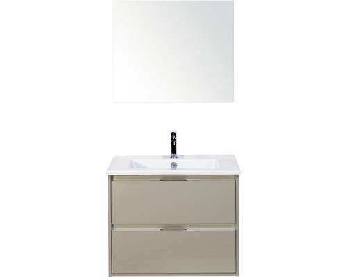Badmöbel-Set Sanox Porto BxHxT 71 x 170 x 51 cm Frontfarbe kieselgrau mit Waschtisch Keramik weiß und Keramik-Waschtisch Spiegel Waschtischunterschrank