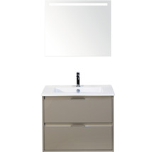 Badmöbel-Set Sanox Porto BxHxT 71 x 170 x 51 cm Frontfarbe cubanit grey mit Waschtisch Keramik weiß und Keramik-Waschtisch Spiegel mit LED-Beleuchtung Waschtischunterschrank