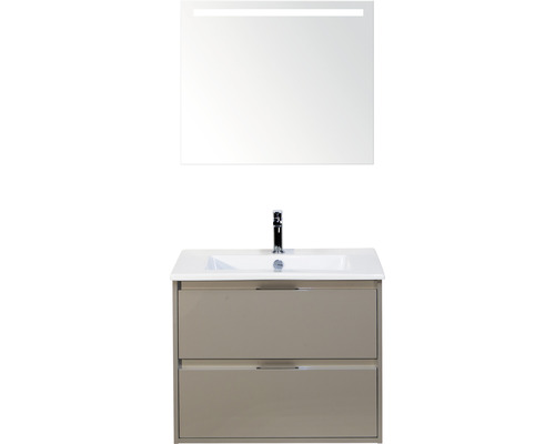 Set de meubles de salle de bains Sanox Porto lxhxp 71 x 170 x 51 cm couleur de façade cubanit grey avec vasque céramique blanc et vasque céramique miroir avec éclairage LED meuble sous vasque