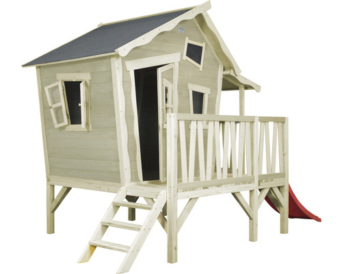 Cabane sur pilotis EXIT Crooky 350 bois avec toboggan rouge Cabane sur pilotis EXIT Crooky 350 bois avec toboggan rouge