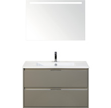 Set de meubles de salle de bains Sanox Porto lxhxp 91 x 170 x 51 cm couleur de façade cubanit grey avec vasque céramique blanc et vasque céramique miroir avec éclairage LED meuble sous vasque
