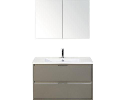 Badmöbel-Set Sanox Porto BxHxT 91 x 150 x 51 cm Frontfarbe cubanit grey mit Waschtisch Keramik weiß Badmöbel-Set Sanox Porto BxHxT 91 x 150 x 51 cm Frontfarbe cubanit grey mit Waschtisch Keramik weiß