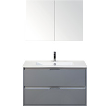 Badmöbel-Set Sanox Porto BxHxT 91 x 150 x 51 cm Frontfarbe eisgrün mit Waschtisch Keramik weiß