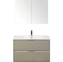 Badmöbel-Set Sanox Porto BxHxT 91 x 150 x 51 cm Frontfarbe kieselgrau mit Waschtisch Keramik weiß