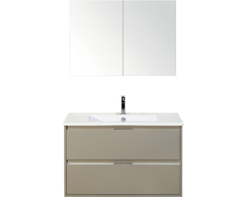 Set de meubles de salle de bains Sanox Porto lxhxp 91 x 150 x 51 cm couleur de façade gris silex avec vasque céramique blanc Set de meubles de salle de bains Sanox Porto lxhxp 91 x 150 x 51 cm couleur de façade gris silex avec vasque céramique blanc