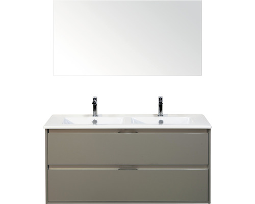 Set de meubles de salle de bains Sanox Porto lxhxp 121 x 170 x 51 cm couleur de façade cubanit grey avec vasque céramique blanc et vasque double céramique miroir meuble sous vasque