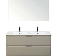 Badmöbelset 3-teilig Doppelbadmöbel Sanox Porto BxHxT 121 x 170 x 51 cm Frontfarbe kieselgrau mit Waschtisch Keramik weiß und Keramik-Doppelwaschtisch Spiegel Waschtischunterschrank Griff chrom matt 84730052